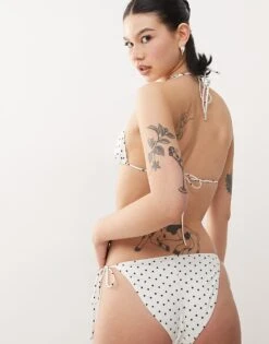 Monki Mix And Match Tie Side Bikini Bottom In White And Black Polka Dot For Women White Polka Dot -Monki Shop 207920295 3