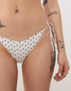 Monki Mix And Match Tie Side Bikini Bottom In White And Black Polka Dot For Women White Polka Dot -Monki Shop 207920295 4
