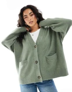 Monki Knit Button Front Cardigan In Light Green For Women Lightgreen -Monki Shop 207940122 1 lightgreen 1