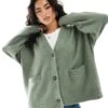 Monki Knit Button Front Cardigan In Light Green For Women Lightgreen