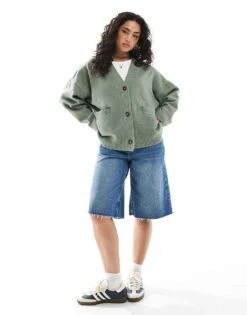 Monki Knit Button Front Cardigan In Light Green For Women Lightgreen -Monki Shop 207940122 3