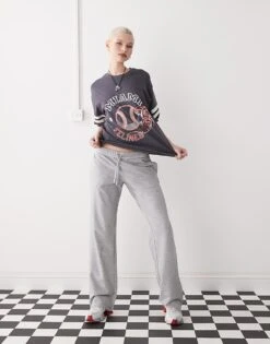 Monki Straight Leg Terry Joggers In Grey For Women