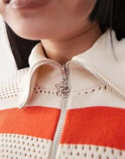 Monki Knitted Zip Through Cardigan In White & Red Stripe For Women -Monki Shop 207968939 4