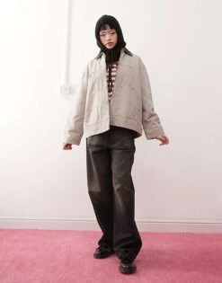 Monki Short Canvas Jacket With Cord Collar In Beige For Women 10 Monki Short Canvas Jacket With Cord Collar In Beige For Women -Monki Shop 207968956 1 beige 1