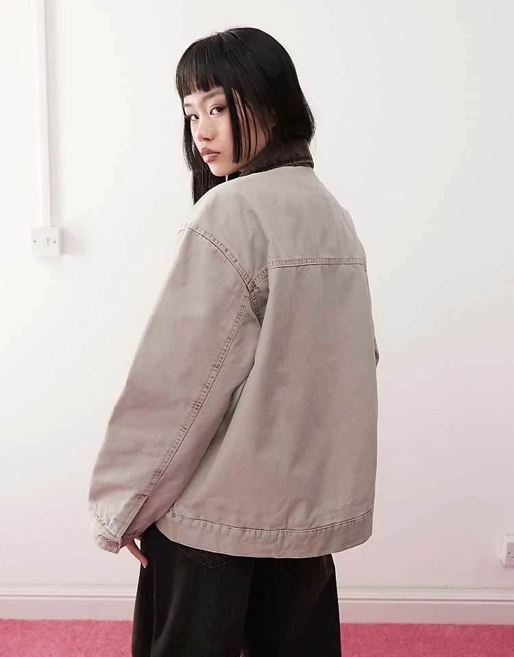 Monki Short Canvas Jacket With Cord Collar In Beige For Women 3 Monki Short Canvas Jacket With Cord Collar In Beige For Women - Image 2