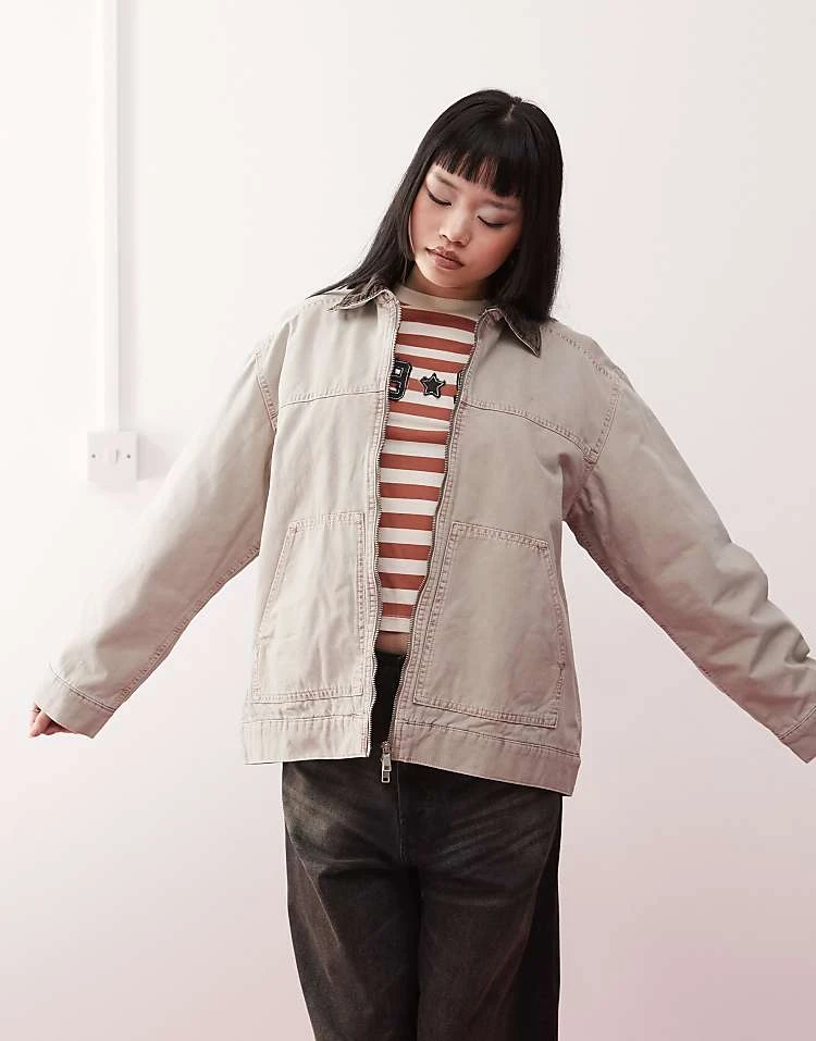 Monki Short Canvas Jacket With Cord Collar In Beige For Women 5 Monki Short Canvas Jacket With Cord Collar In Beige For Women - Image 4