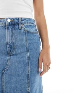 Monki Western Style Denim Maxi Skirt In Vintage Blue Wash For Women -Monki Shop 207968974 5