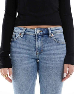 Monki Katsumi Low Waist Bootcut Flared Jeans In Vintage Blue Wash For Women -Monki Shop 207968990 5