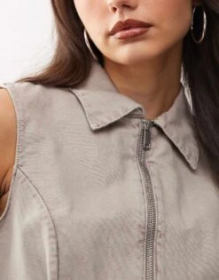 Monki Twill Zip Through Waistcoat In Beige For Women -Monki Shop 207969014 3