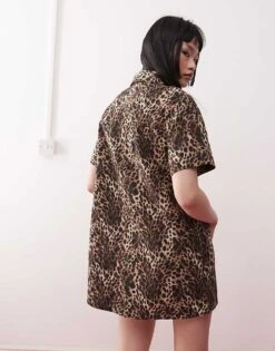 Monki Oversized Twill Shirt Dress In Leopard Print For Women -Monki Shop 207969022 3