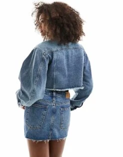 Monki Low Waist Denim Mini Skirt In Mid Blue Wash For Women -Monki Shop 207969039 4