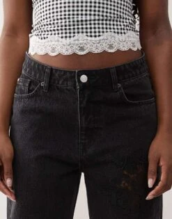 Monki Missy Low Waist Loose Fit Jeans With Lace Cur Out Detail In Black For Women -Monki Shop 207969086 5