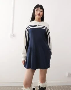 Monki Knitted Sporty Dress In Beige & Navy Stripe For Women Navy & Beige -Monki Shop 207969120 1 navybeige 1