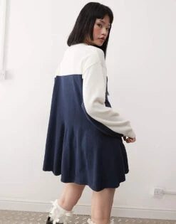 Monki Knitted Sporty Dress In Beige & Navy Stripe For Women Navy & Beige -Monki Shop 207969120 4