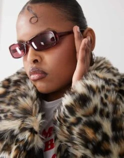 Monki Thin Rectangle Sunglasses In Burgundy For Women Red 8 Monki Thin Rectangle Sunglasses In Burgundy For Women Red -Monki Shop 207969141 3