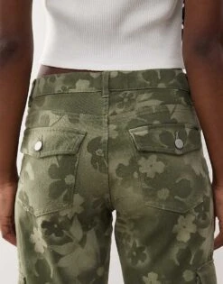 Monki Cargo Trousers With Floral Print In Khaki For Women -Monki Shop 207969155 4