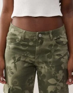 Monki Cargo Trousers With Floral Print In Khaki For Women -Monki Shop 207969155 5