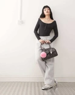 Monki Long Sleeve Bodysuit With Button Detail In Black For Women -Monki Shop 207969177 1 black 1