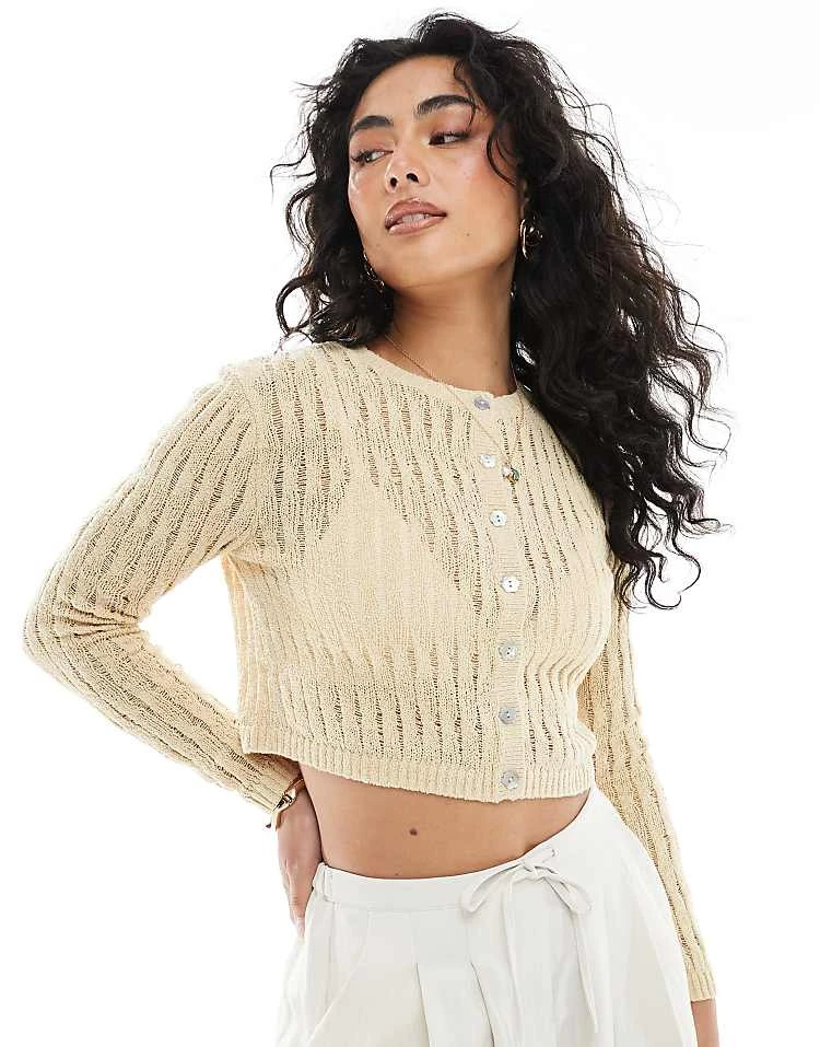 Monki Stitch Detail Cardigan In Butter Yellow For Women 7 Monki Stitch Detail Cardigan In Butter Yellow For Women - Image 5