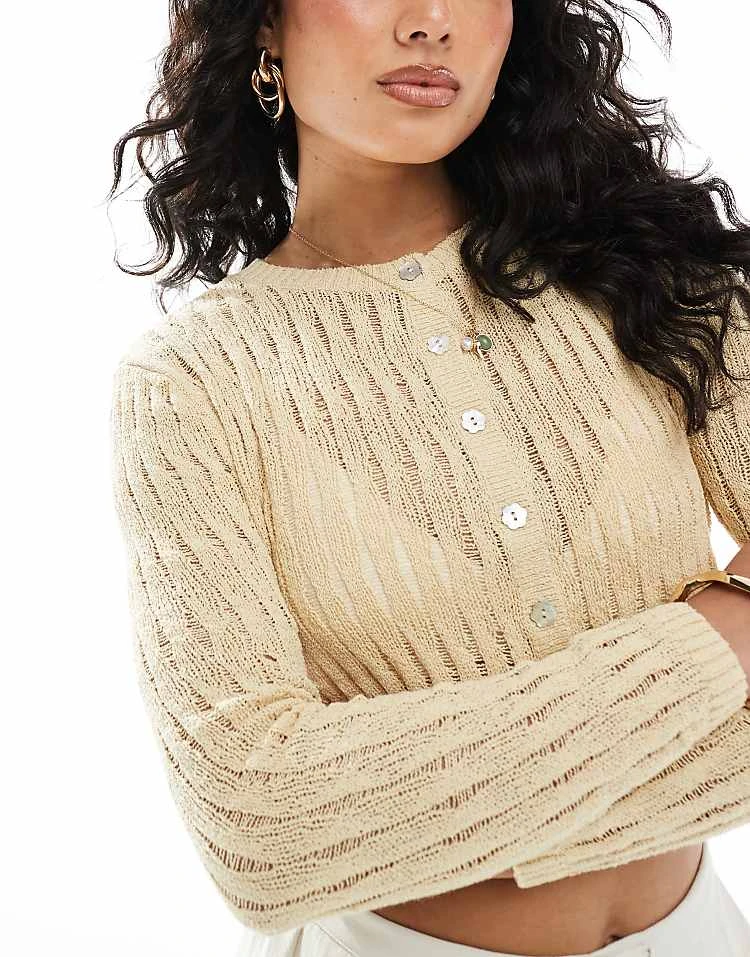 Monki Stitch Detail Cardigan In Butter Yellow For Women 6 Monki Stitch Detail Cardigan In Butter Yellow For Women - Image 4