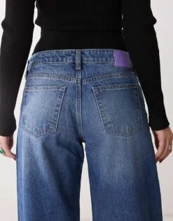 Monki Imoo Low Waist Wide Leg Jeans In Mid Blue Wash For Women -Monki Shop 207969210 4