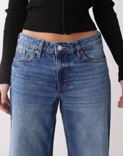 Monki Imoo Low Waist Wide Leg Jeans In Mid Blue Wash For Women -Monki Shop 207969210 5