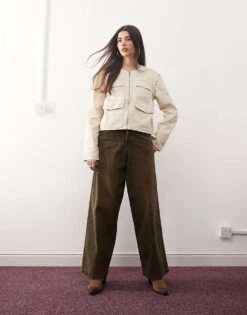 Monki Utlity Jacket With Zip Off Sleeves In Beige For Women -Monki Shop 207969232 3