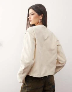 Monki Utlity Jacket With Zip Off Sleeves In Beige For Women -Monki Shop 207969232 4