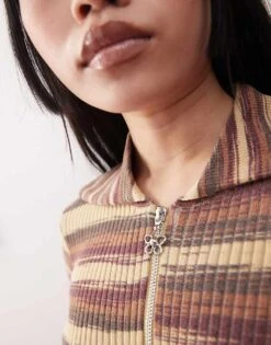 Monki Spacedye Zip Through Cardigan In Brown And Yellow Stripe For Women Brown & Yellow -Monki Shop 207969242 4