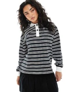 Monki Stripe Rugby Long Sleeve Stop In Black And White For Women -Monki Shop 207969256 1 blackandwhite 1