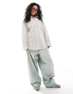 Monki Oversized Cotton Shirt In Pink & Yellow Check For Women -Monki Shop 207969267 3