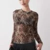 Monki Long Sleeve Sheer Ribbed Top In Brown Leopard Print For Women -Monki Shop 207969295 1 brownleopard