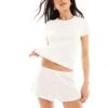 Monki Co-ord Pointelle Lounge Shorts And Baby Tee In White