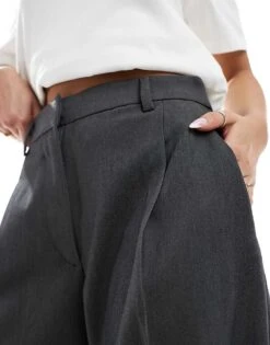 Monki High Waist Wide Leg Tailored Trousers In Dark Grey Melange For Women -Monki Shop 207969313 4