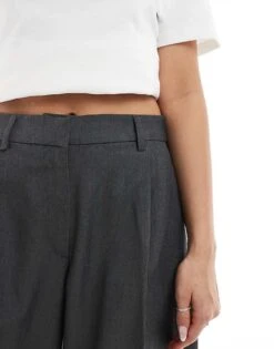 Monki High Waist Wide Leg Tailored Trousers In Dark Grey Melange For Women -Monki Shop 207969313 5