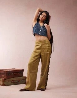 Monki Denim Cropped Waistcoat In Mid Blue For Women -Monki Shop 207969328 3