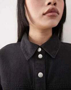Monki Oversized Twill Shirt Dress In Washed Black For Women -Monki Shop 207969336 3