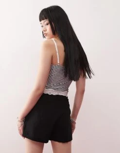 Monki Linen Wrap Skort With Tie Detail In Black Exclusive To ASOS For Women -Monki Shop 207971009 4