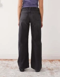 Monki Imoo Low Waist Wide Leg Jeans In Washed Black For Women -Monki Shop 208000605 3