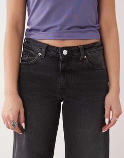 Monki Imoo Low Waist Wide Leg Jeans In Washed Black For Women -Monki Shop 208000605 5