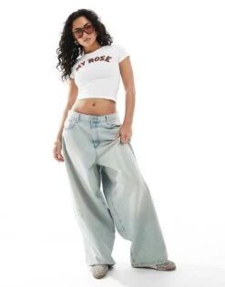 Monki Shrunken Slim Fit Tee In White With Pink 'my Rose' Graphic For Women -Monki Shop 208005015 3