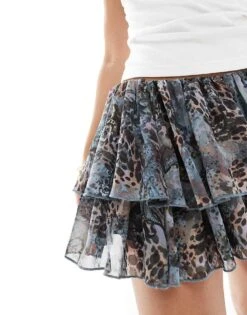 Monki Tiered Mini Skirt In Brown Paisley Print For Women -Monki Shop 208005036 4