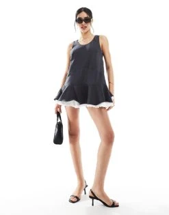 Monki Mini Dress With Lace Trim In Grey For Women Light Grey -Monki Shop 208082732 1 lightgrey 1