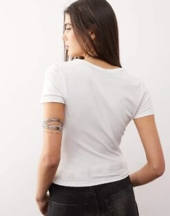 Monki Shrunken Fit Baby Tee With Bra Graphic In White For Women -Monki Shop 208082773 4