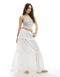Monki Tiered Maxi Skirt With Ruffle Detail In White For Women