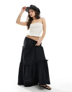Monki Tiered Maxi Skirt With Ruffle Detail In Black For Women -Monki Shop 208083015 1 black 1
