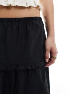 Monki Tiered Maxi Skirt With Ruffle Detail In Black For Women -Monki Shop 208083015 3