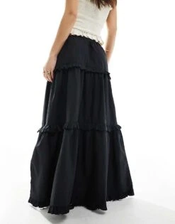 Monki Tiered Maxi Skirt With Ruffle Detail In Black For Women -Monki Shop 208083015 4