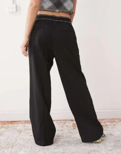 Monki Wide Leg Trouser With Boxer Waistband In Black For Women -Monki Shop 208105021 3
