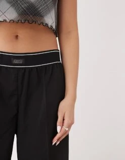 Monki Wide Leg Trouser With Boxer Waistband In Black For Women -Monki Shop 208105021 5